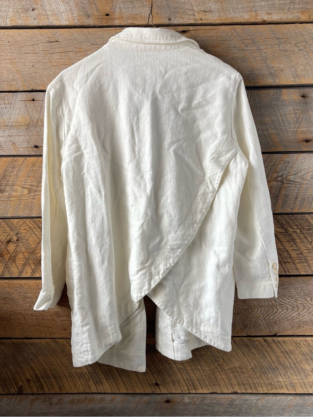 Anthropologie Linen Blend Open Front Blazer Tulip Hem Back Jacket Cream Size 6 - Picture 5 of 16